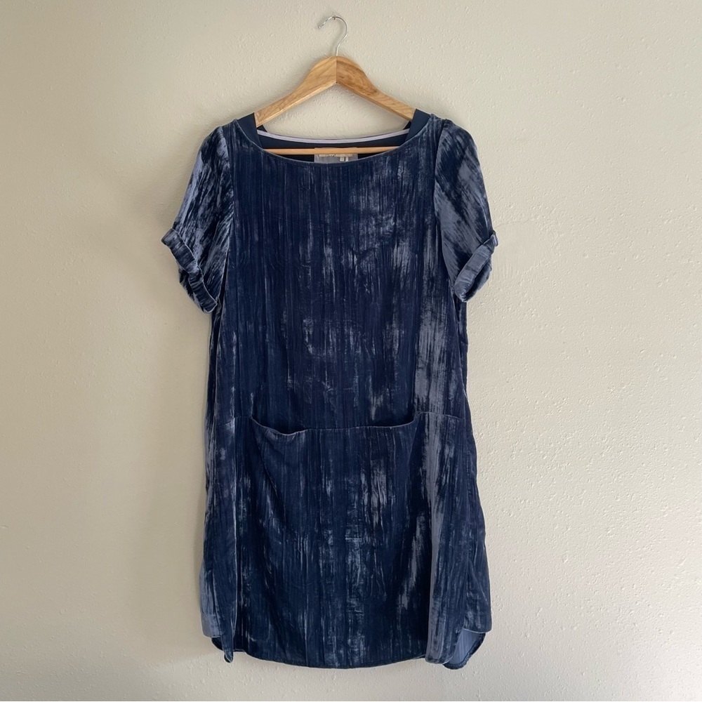 Floreat | Anthropologie Crushed Vevlet Whimsigoth Patch Pocket Navy Shirt Dress